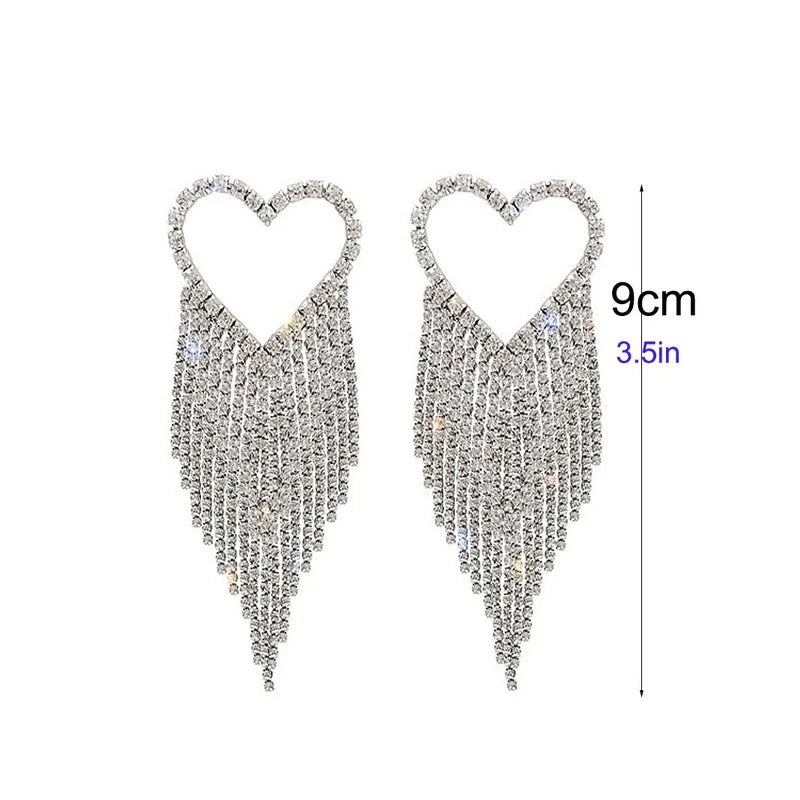 Heart Tassel Earrings Crystal Wedding Statement Accessories