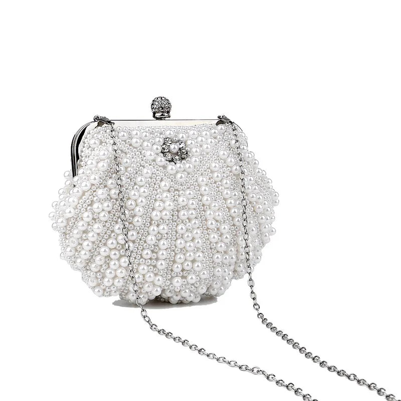 Shell Pearl Evening Bags Beading Metal Clutch Bags With Chain Prom Wedding Bridal Handbags Purse