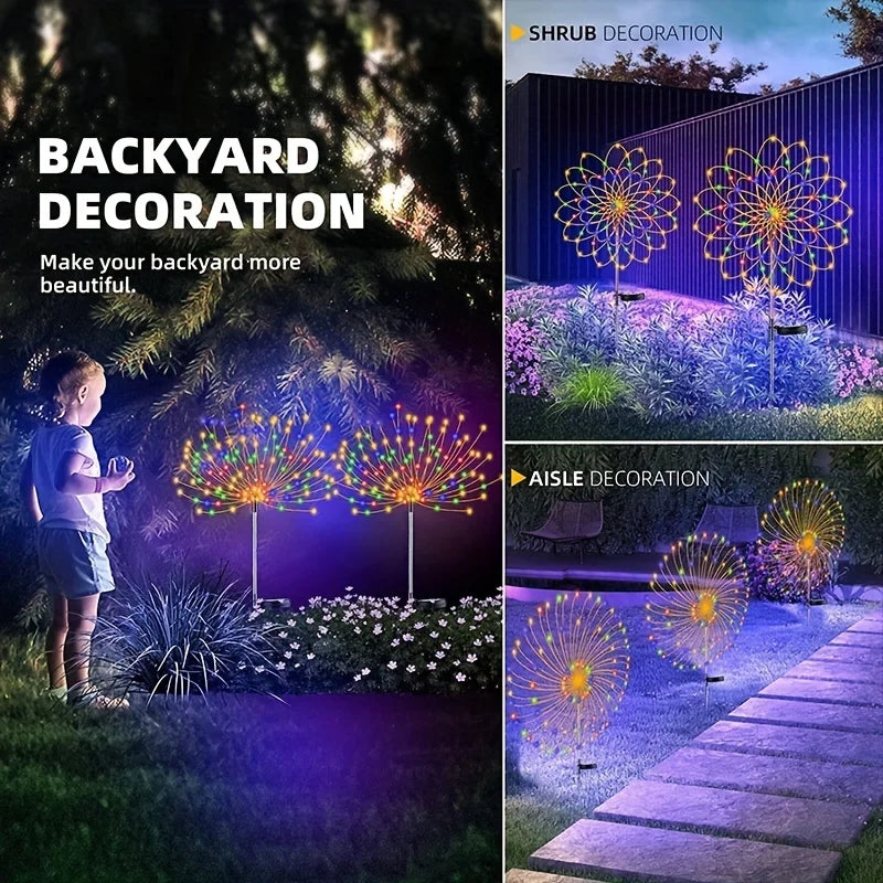 1PC Solar Fireworks Lamp Outdoor Grass Globe Dandelion Flash String Fairy lights 90 /150/200 LED For Garden Lawn Holiday Light - Hiron Store