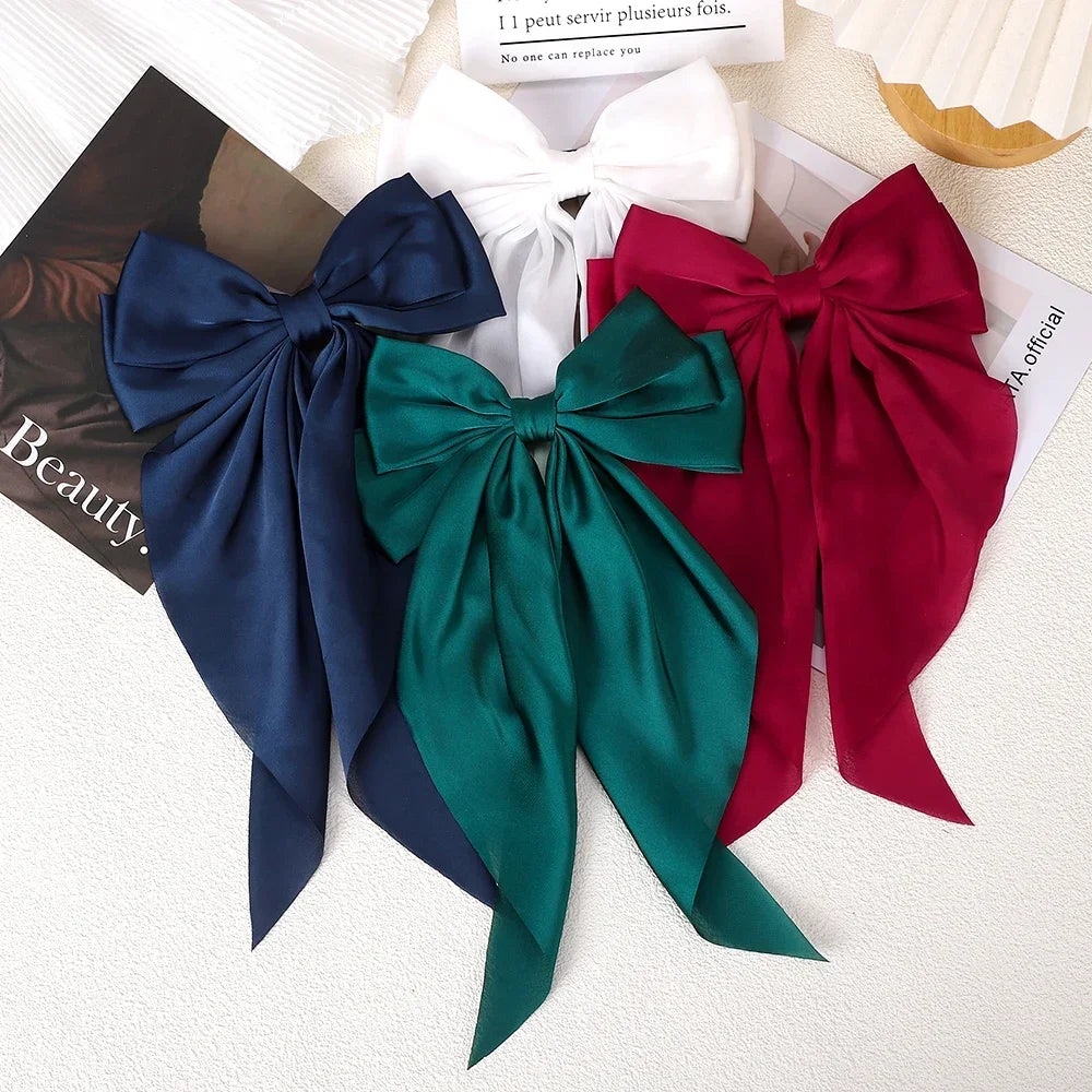 Girls Long Big Bow Float Satin Clips Elegant Back Head Hairclip Trendy Hair Accessories gifts