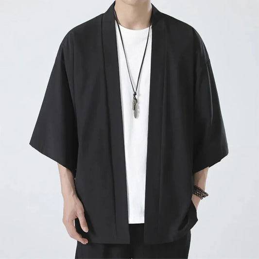 Kimono Men Cloak Kimono Para Hombre Black Coat White Cloak Beach Shirt Summer Haori Men Unisex Samurai Clothing Japanese Men - Hiron Store