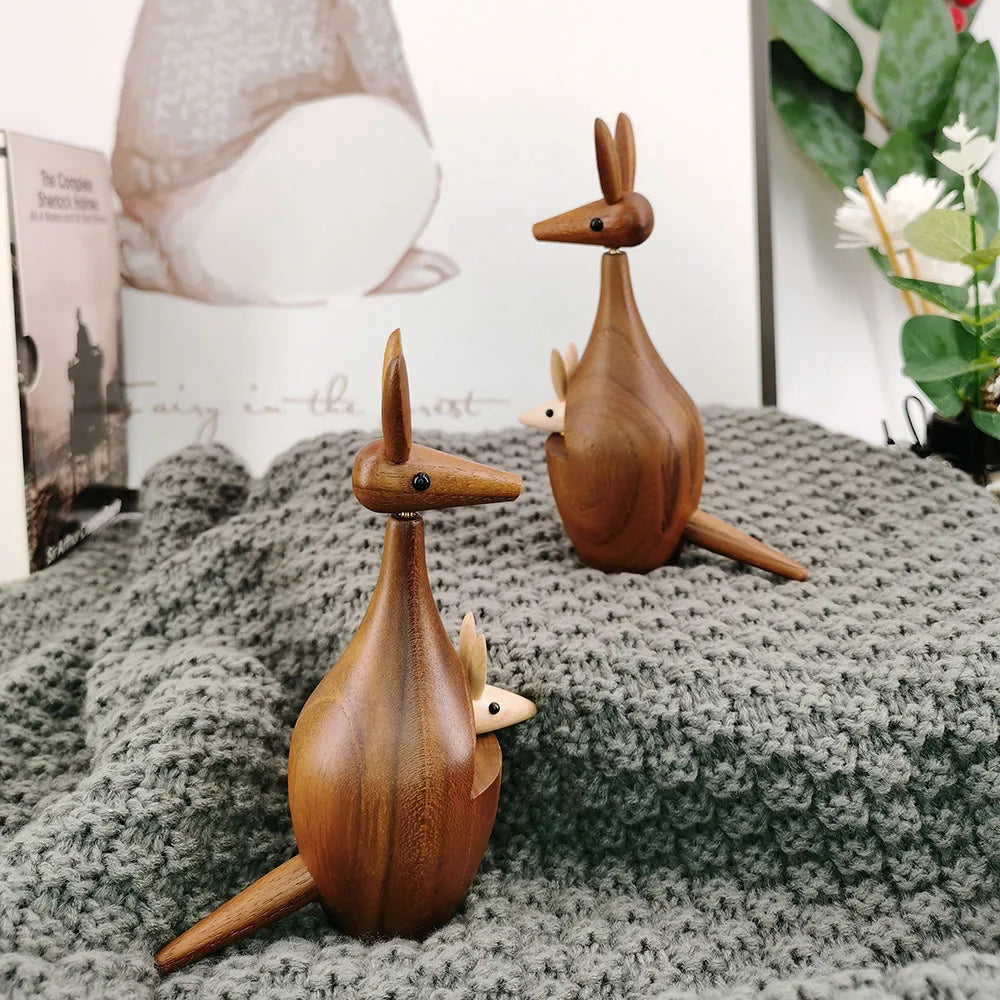 Teak wood kangaroo decor kid room hand craft funny gift  lovely home decoration