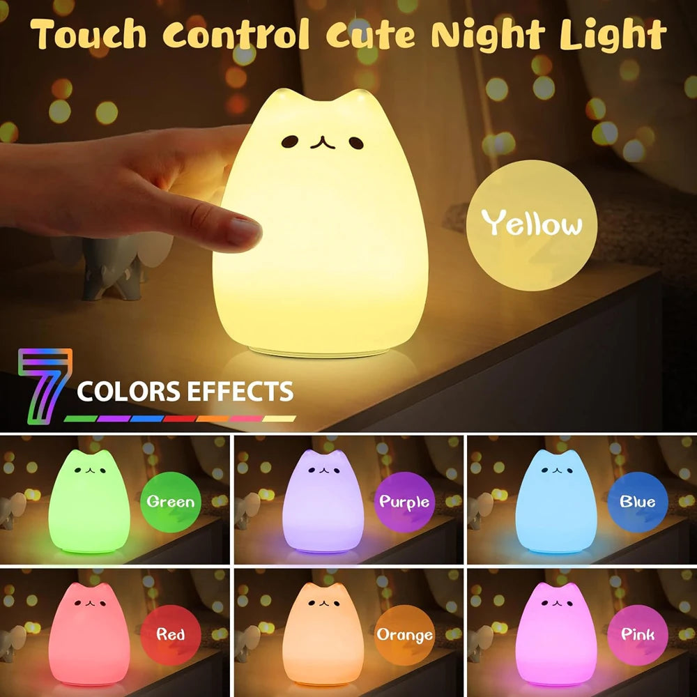 LED Silicone Cute Cat Nursery Night Lights Portable Multicolour