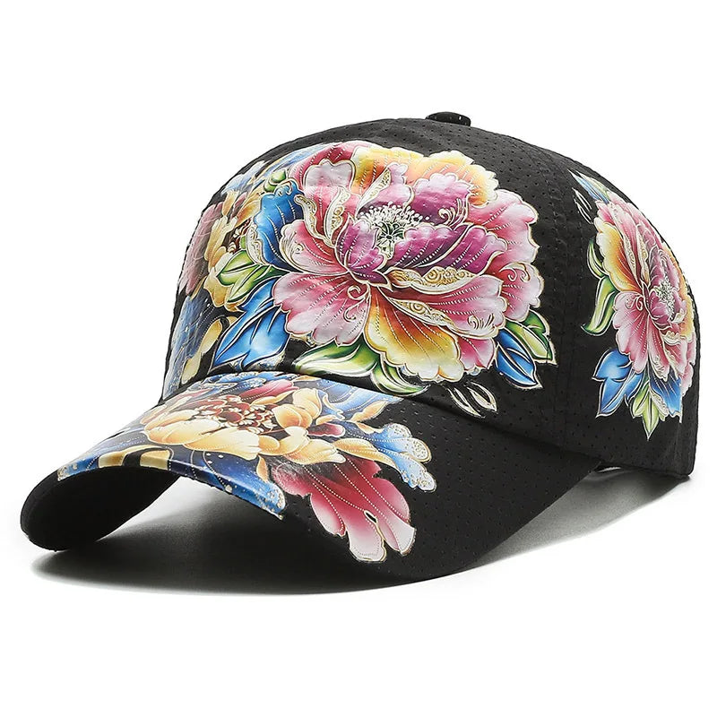 Spring/Summer Quick Drying Baseball Cap Men's & Women's Outdoor Beach Camping Sun Hat Printed Chinese Style Flower Sun Hat