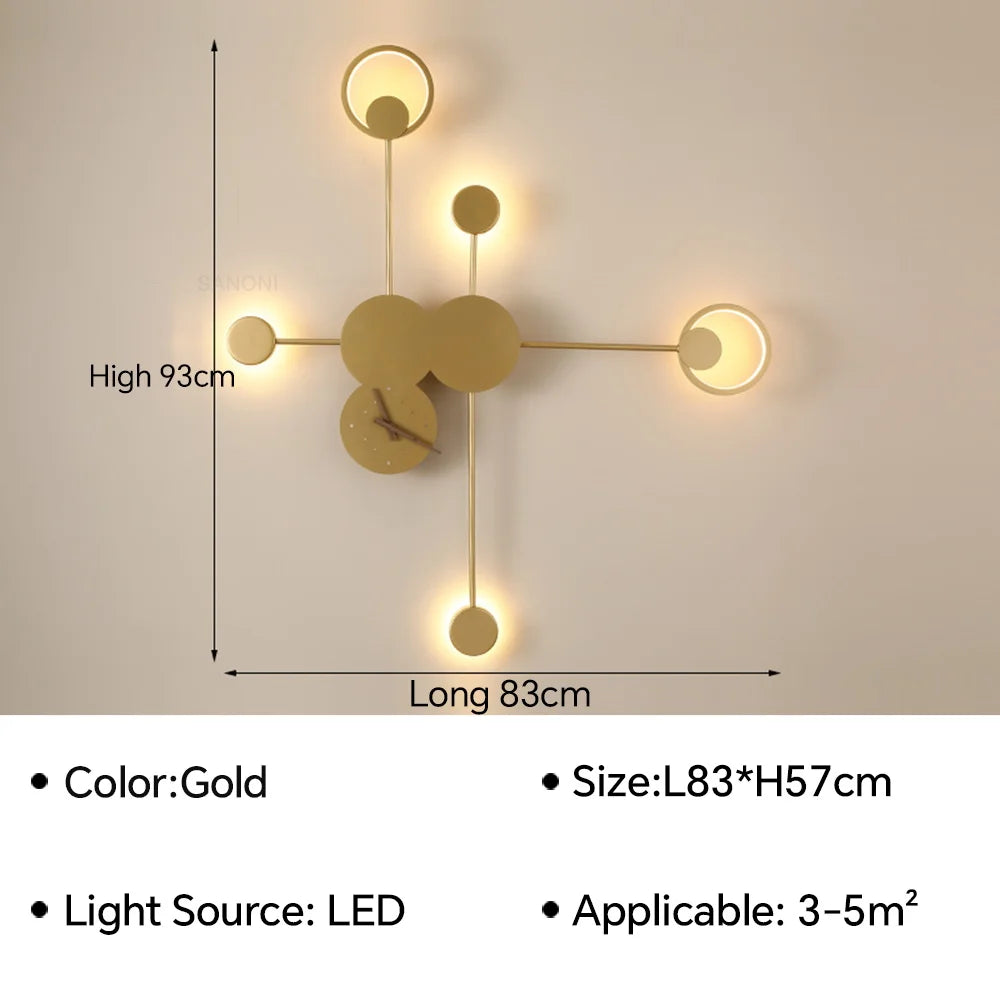 Modern LED Wall Lamp Clock Sconce for Bedroom Bedside Living Dining Room Lighting