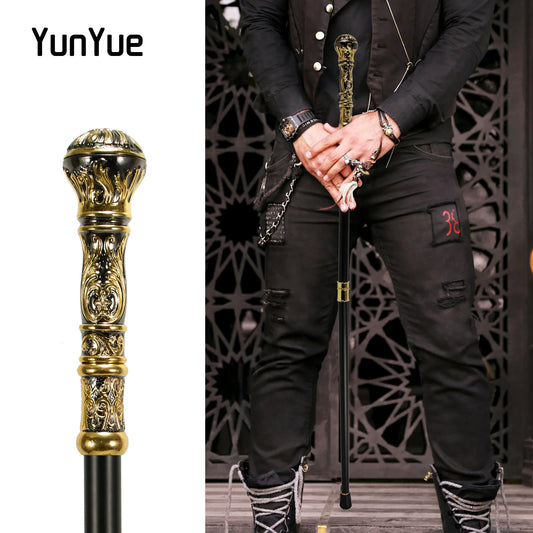 Golden Black Luxury Round Handle Fashion Walking Stick for Party Suits Decorative Walking Gentlemen Elegant Vintage