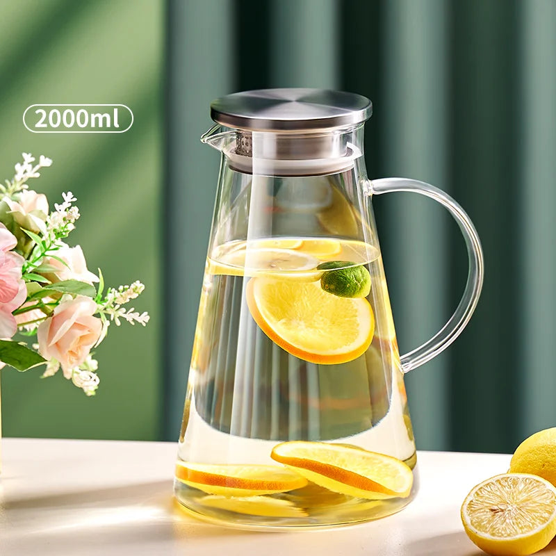 Cold Glass Water Jug Transparent Heat Resistant Water Pot With Handle Large Capacity Refrigerator Water Kettle