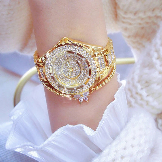 Crystal Diamond Watches For Women Gold Original Elegant Ladies Watch With Bracelet Set