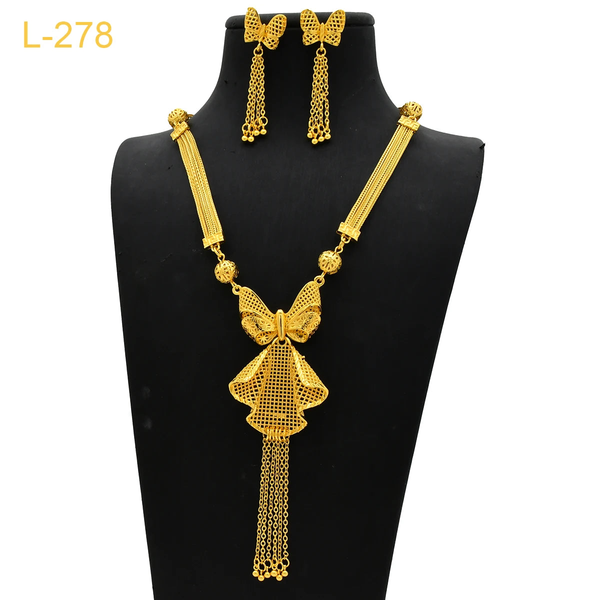 ANIID Luxury African Pendant Necklace Earrings Set With Tassel for Women Arabic Banquet 24K Gold Plated Jewelry Sets Party Gifts - Hiron Store