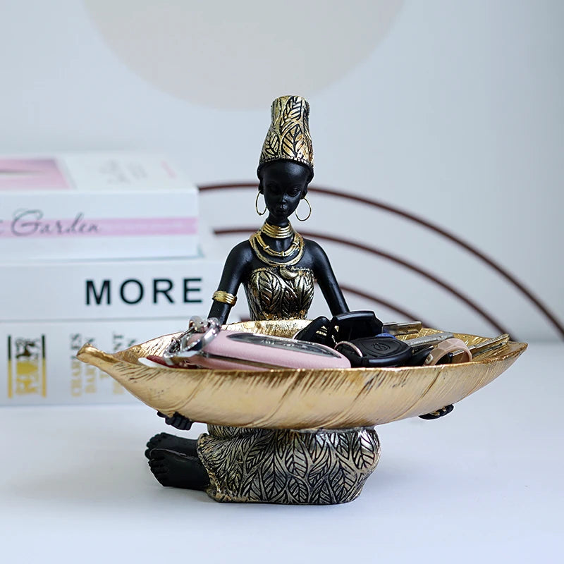 Black Woman Storage Figurines Africa Figure Home Desktop Decor Keys Candy Container Interior Craft Objects