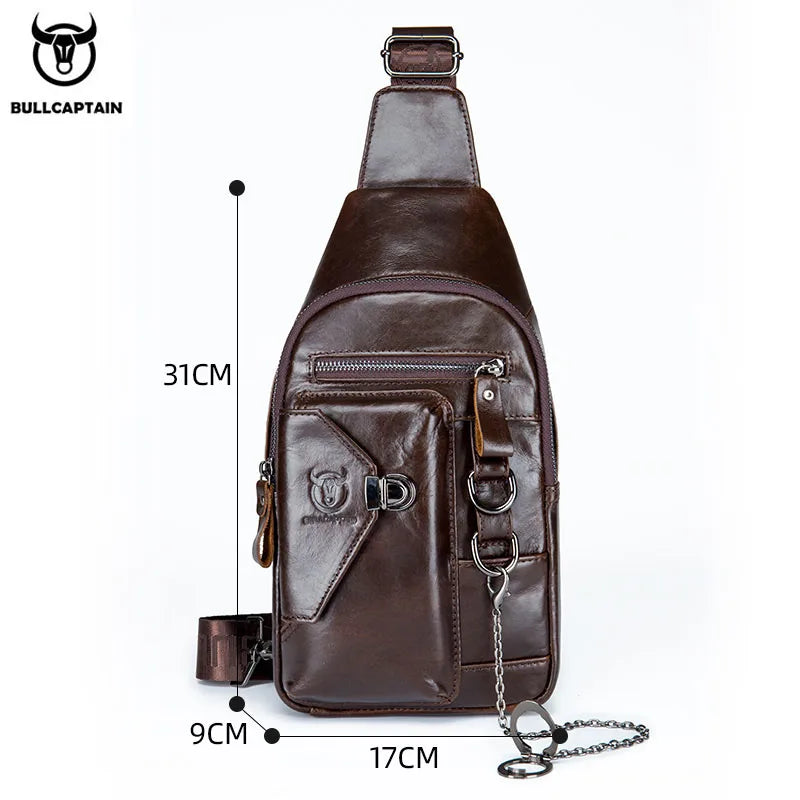 Genuine Leather Men's Chest Bag Shoulder Messenger Bags Chest Fashion Brand Multifunctional Mobile Phone Bag's