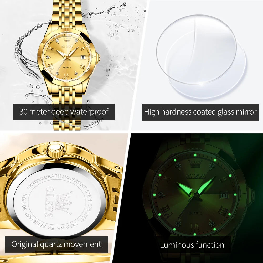 Men Women Rhombus Mirror Auto Date Couple Watches Luxury Waterproof Original Hand Clock