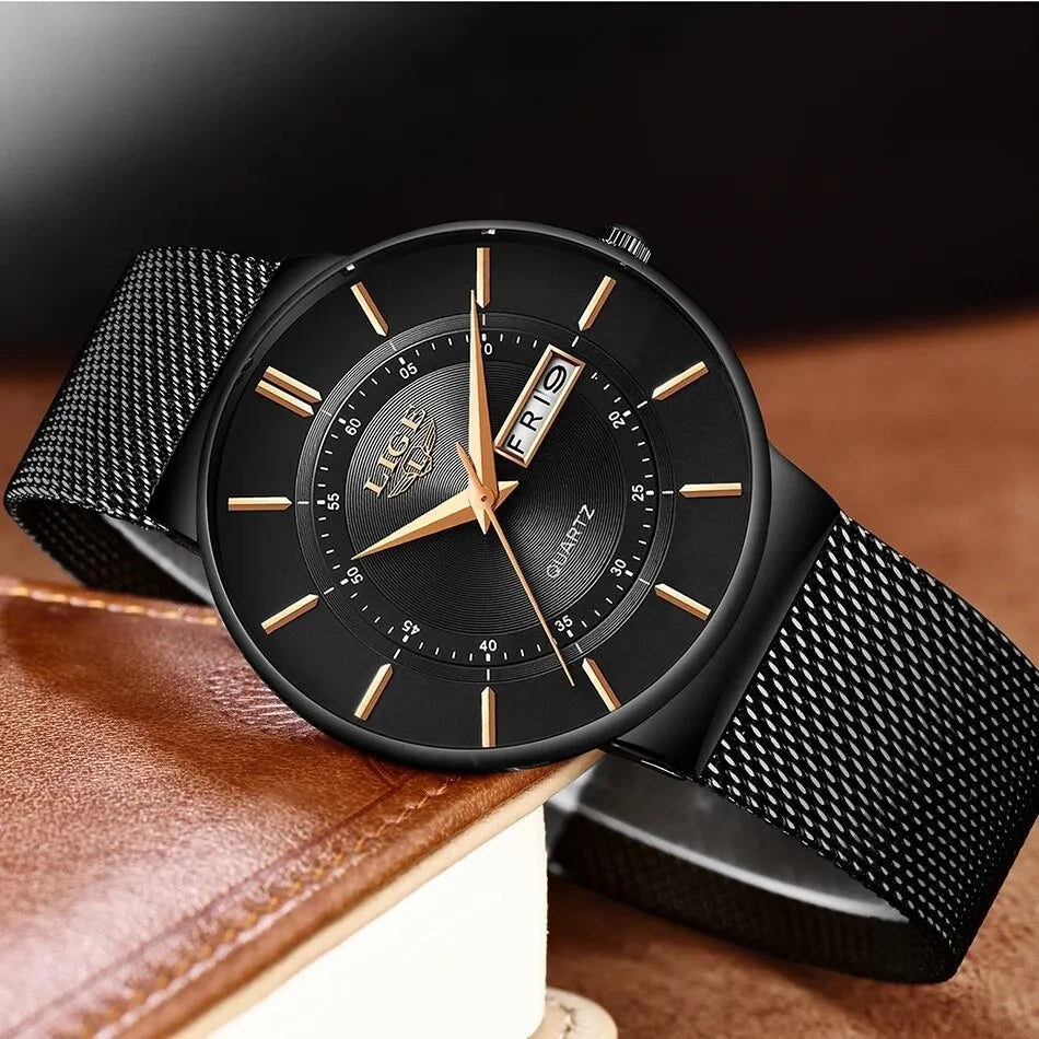 LIGE 2023 Luxury Men Watches Waterproof Ultra Thin Date Clock Male Steel Strap Casual Quartz Watch Men Sports Wrist Watch Man - Hiron Store