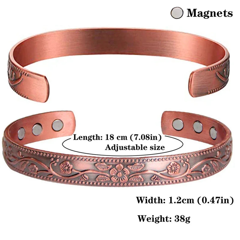 Pure Copper Magnetic Bracelet Men Arthritis Adjustable Magnets Women Cuff Therapy Health Energy Bangles