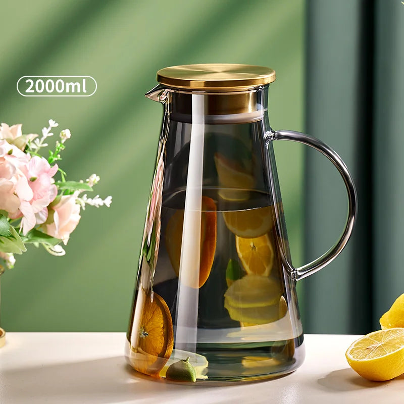 Cold Glass Water Jug Transparent Heat Resistant Water Pot With Handle Large Capacity Refrigerator Water Kettle