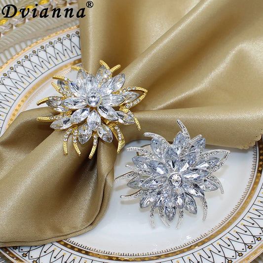 6Pcs Lotus Napkin Rings Holder Rhinestone Flower Napkin Buckles for Wedding Thanksgiving Christmas Holiday Decoration HWC93 - Hiron Store