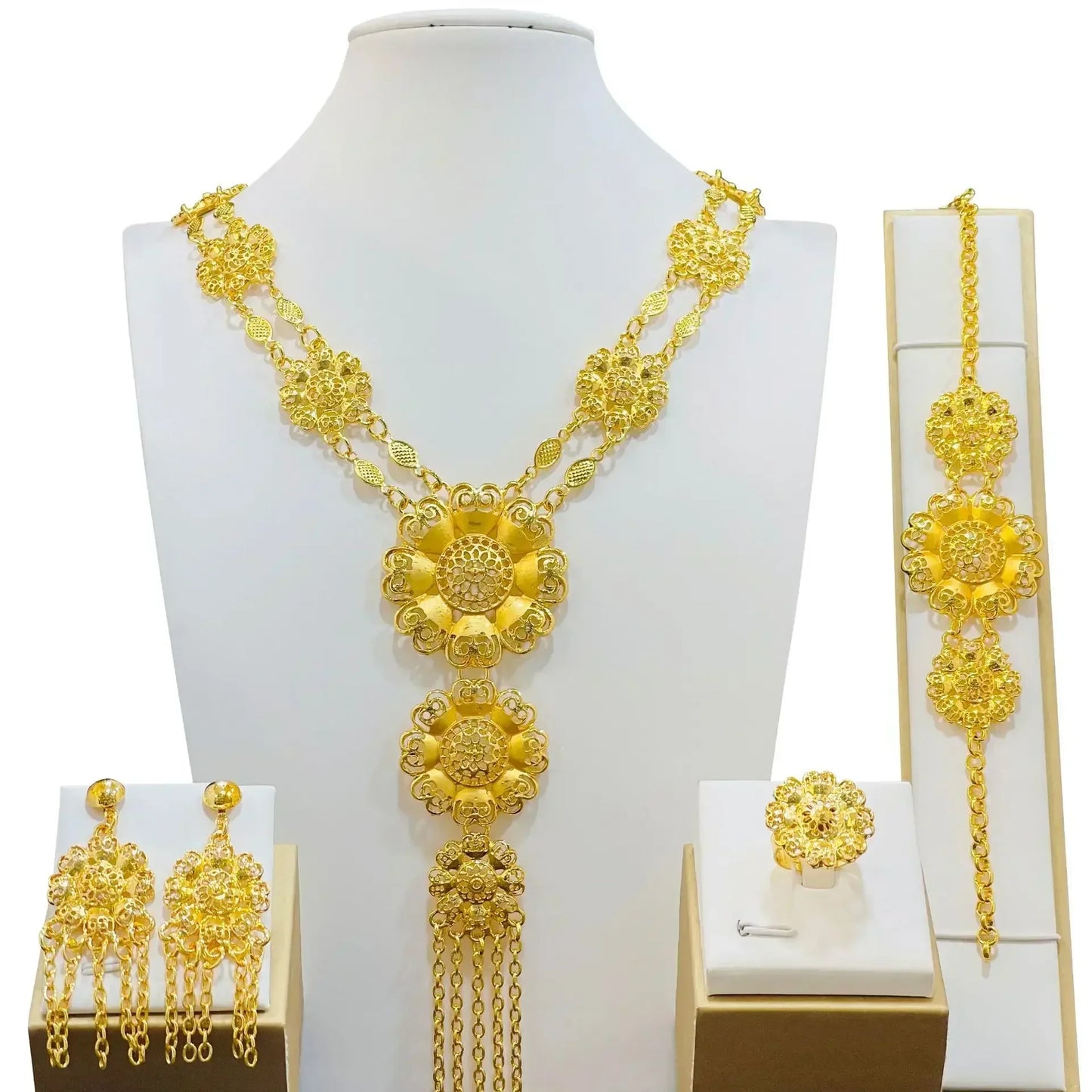 Indian Bridal Jewelry Sets For Women Wedding Ethiopian 24K Gold Plated Necklace And Earing Jewellery