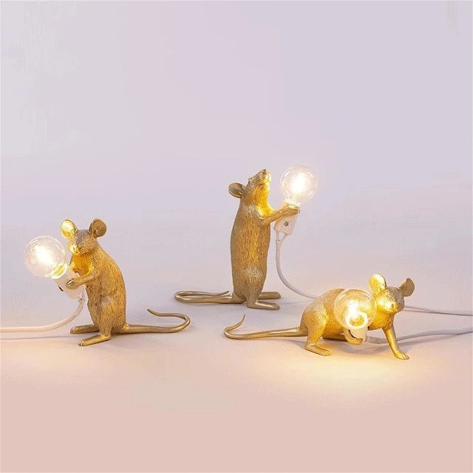 Mouse Lamp LED Table Lights Resin Night Light Animal Table Lamps Home Decor Bedside Lighting