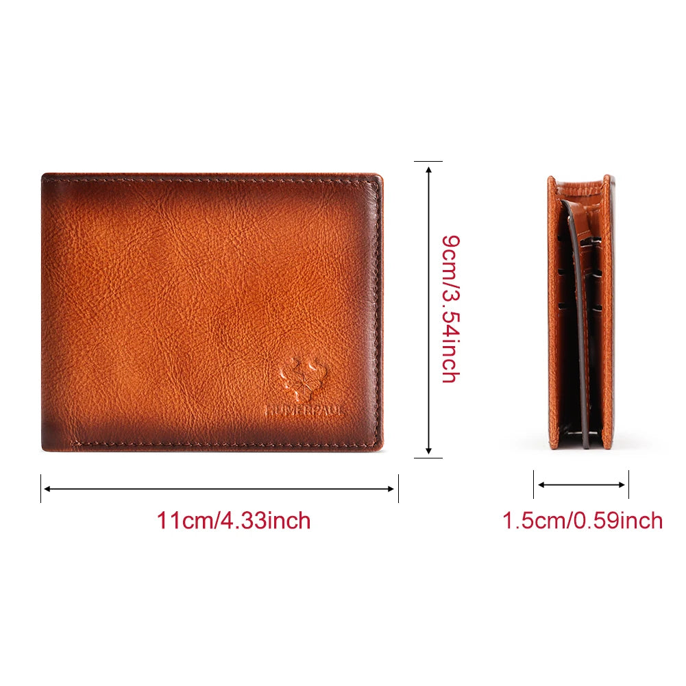 Wallet for Men Genuine Leather RFID Blocking Bifold Stylish Card Holder Purse with ID Window Classic Money Bag