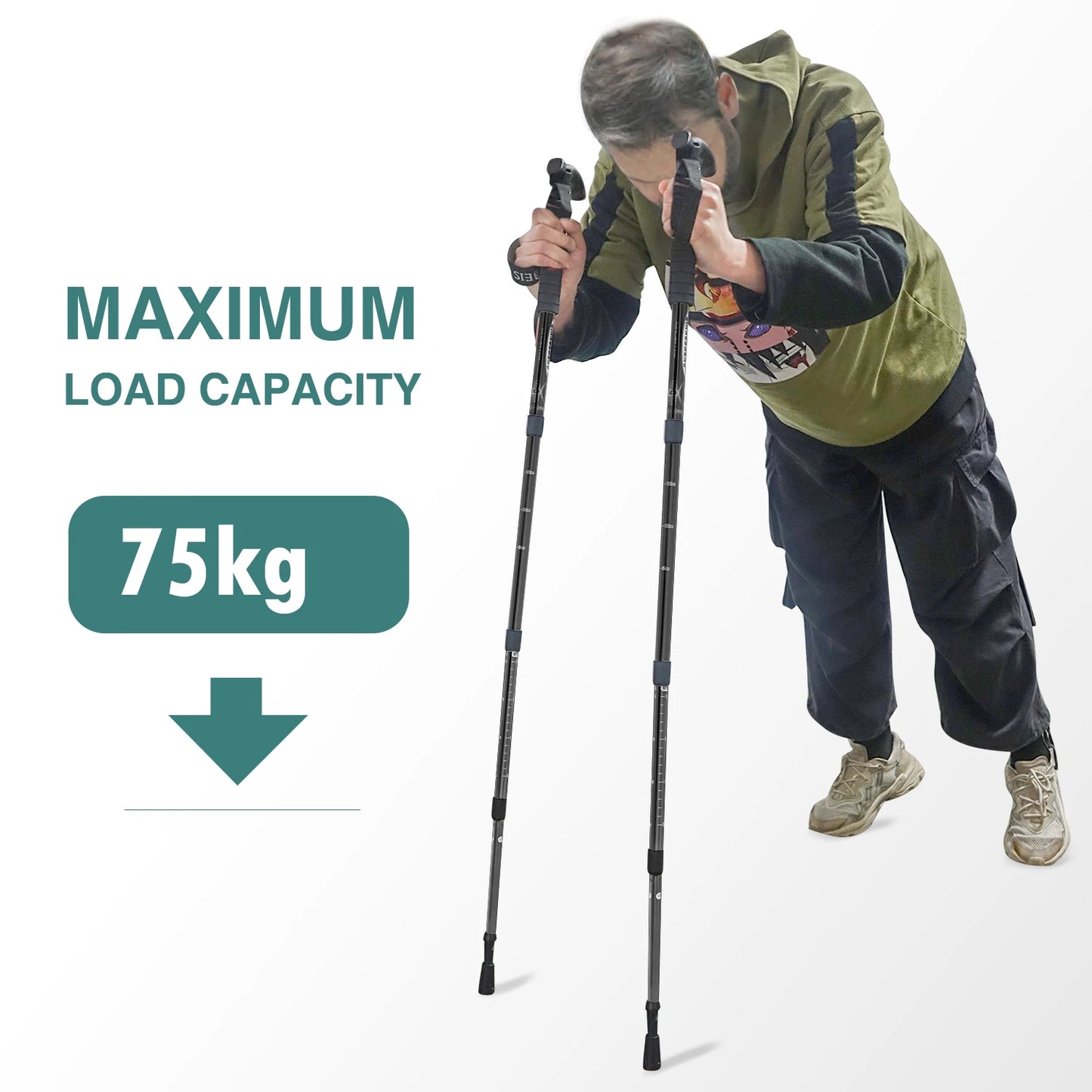 Outdoor Folding Trekkings Pole 4-Section Portable Walking Hiking Telescopic Stick Lightweight Camping Climbing Trekking Stick