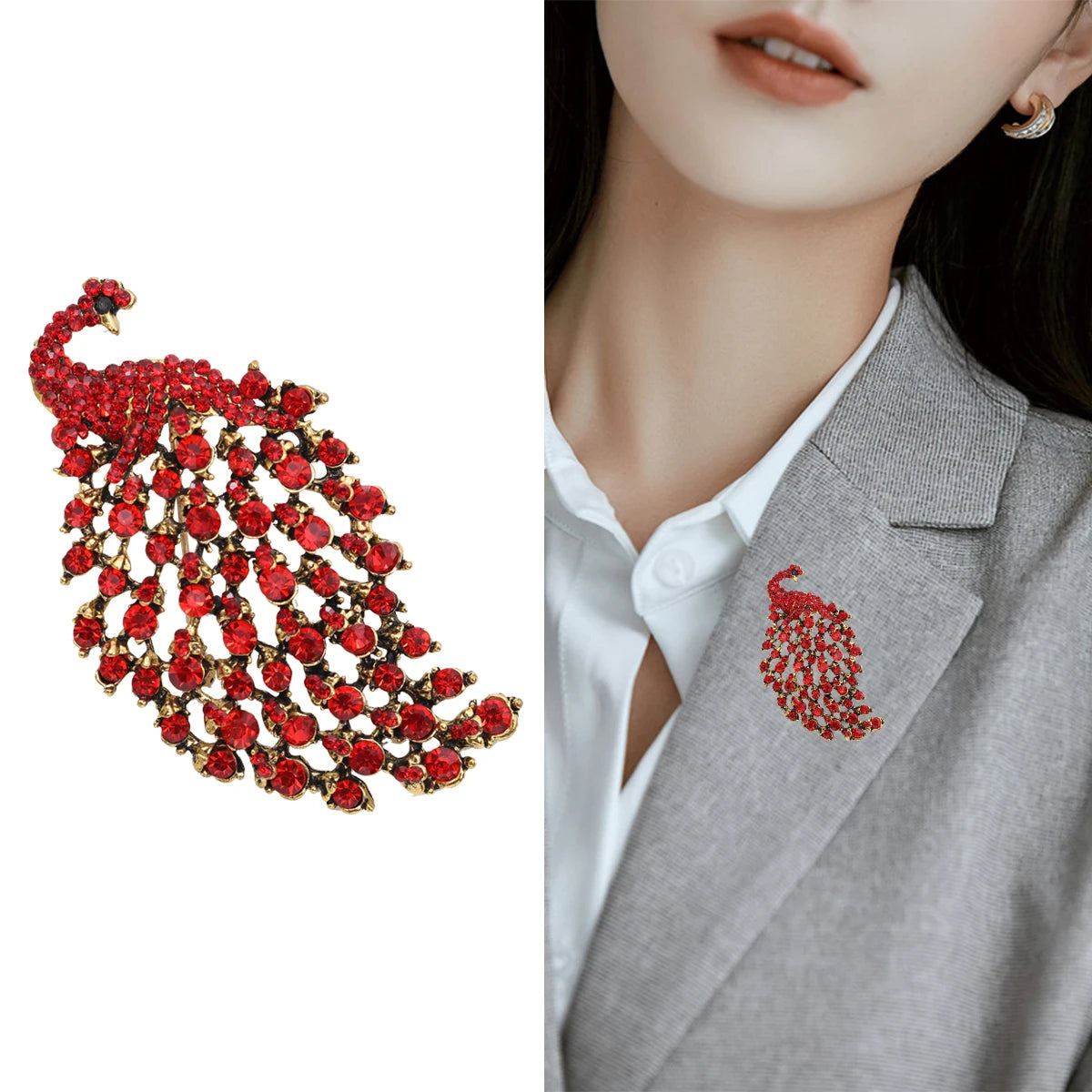 Fully Rhinestone Peacock Bird Brooch Fashionable and Elegant Coat Pin Jewellery Accessories