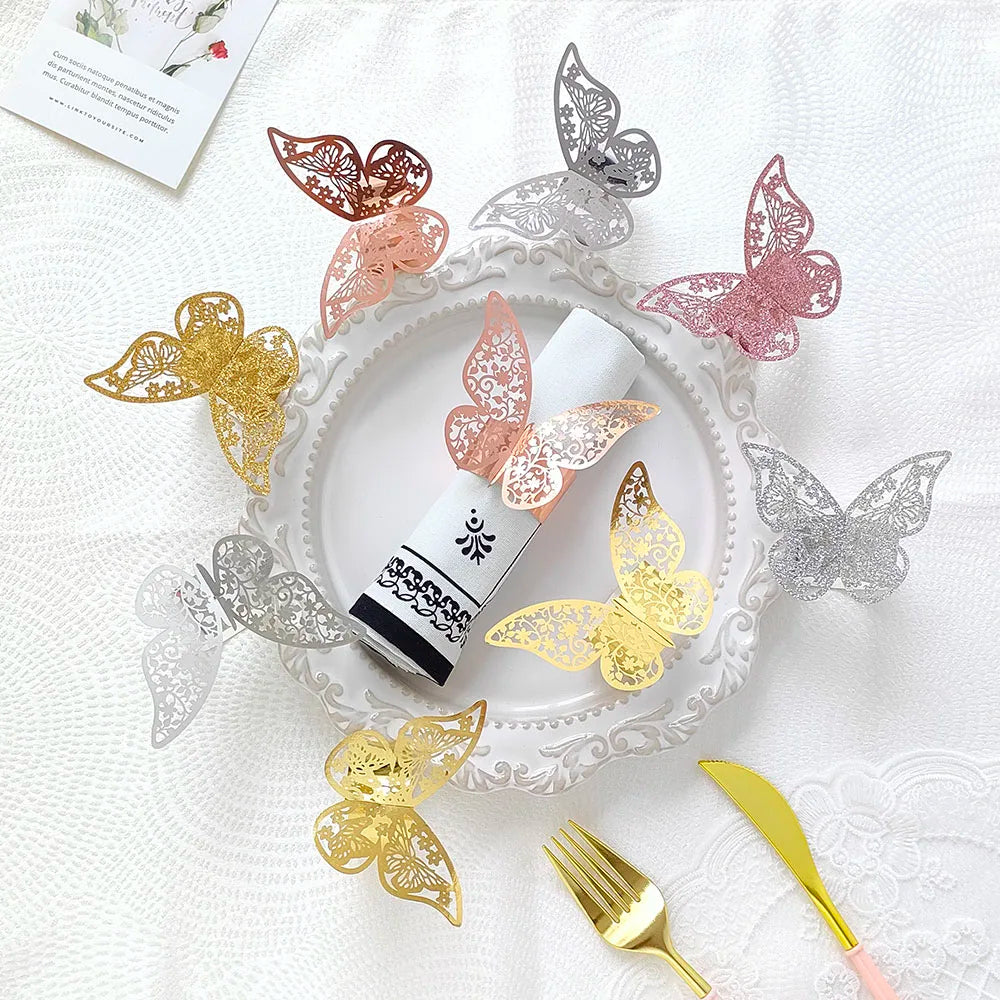 50Pcs Butterfly Paper Rings Napkins Holders Towel Buckle for Wedding Birthday Banquet Christmas Party Hotel Table Decorations - Hiron Store