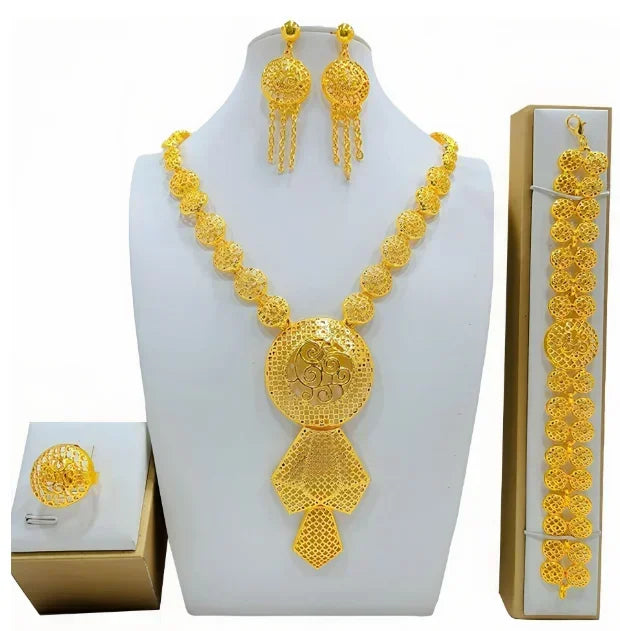 Fashion India Latest Design Jewelry Luxury African Jewelry Necklace Earrings Ring Bracelet Set Dubai Gold Color