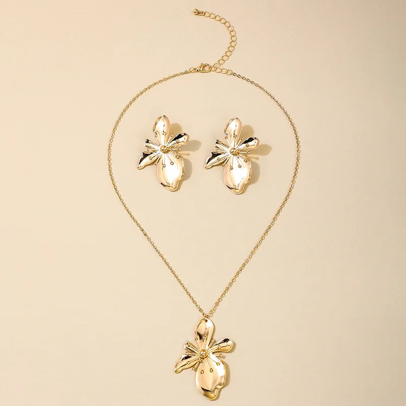 Korean Necklace Earring Jewelry Set Designer Enamel Flower Necklace