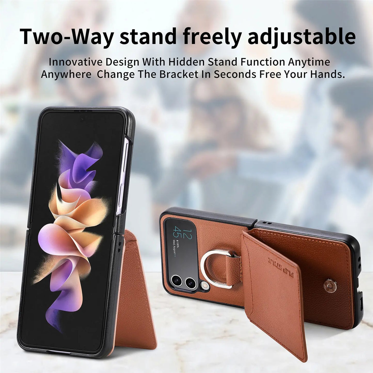 Wallet Phone Case For Samsung Z Flip 4 Finger Ring Card Holder Stand Shockproof Leather Cover