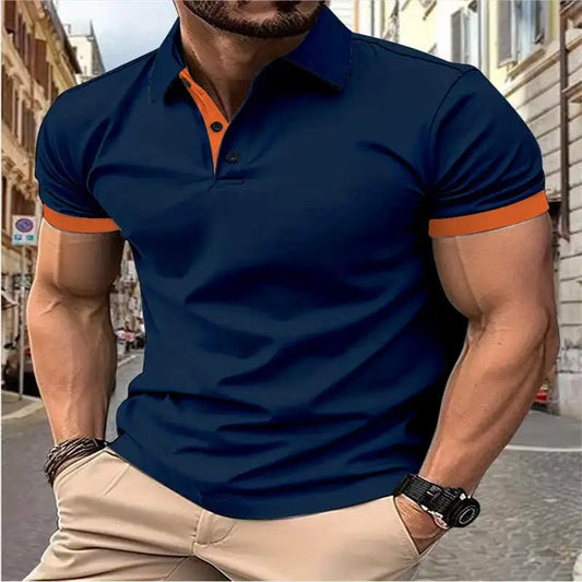 Men's short sleeve color matching fashion with men's lapel short sleeve