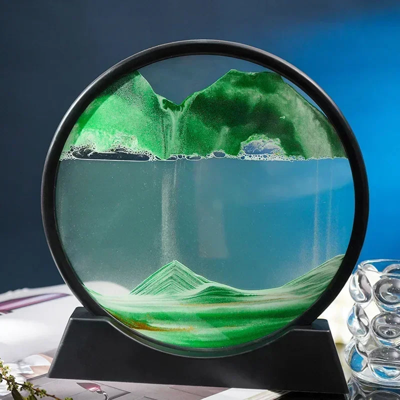 3D Moving Sand Art Picture Round Glass Deep Sea Sandscape Hourglass Quicksand Craf