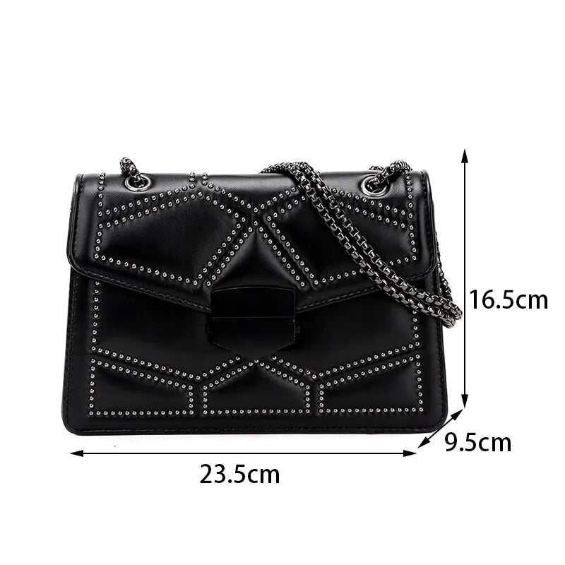 Yogodlns Vintage Rivet Chain Small Shoulder Bags For Women Flap PU Leather Fashion Small Square Crossbody Bag Designer Handbag - Hiron Store