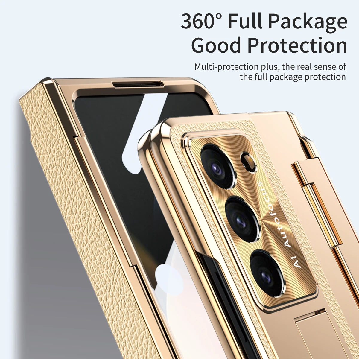 Plating Leather Stand Flat Hinge Protective Case For Samsung Galaxy Z Fold 6 5 4 3 With Protection Cover