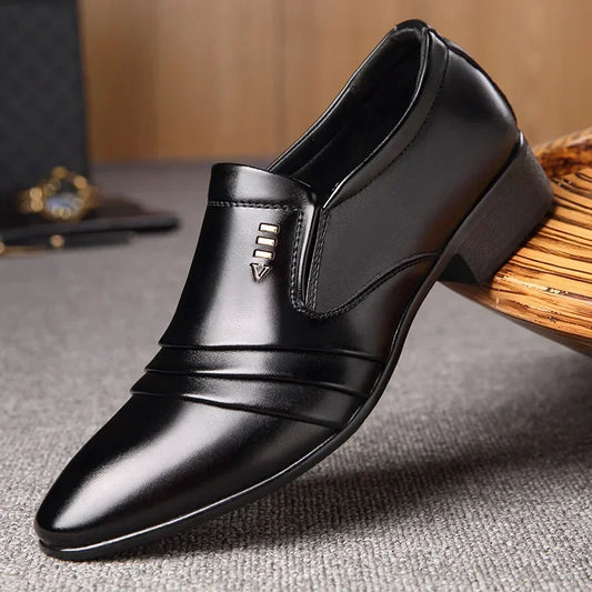 Men's  PU Leather Fashion Business Loafers Pointy Black Oxford Breathable Shoes