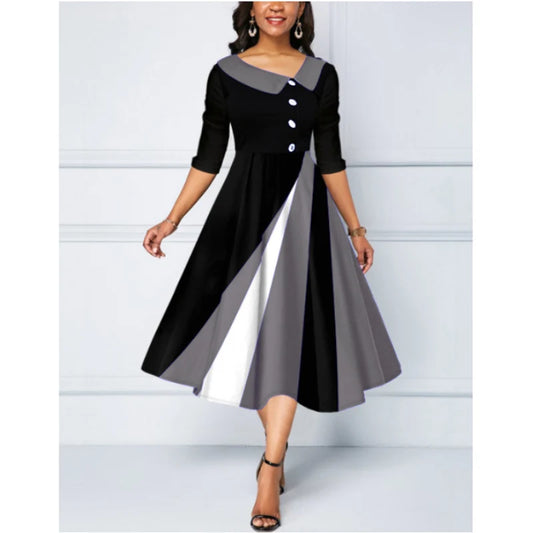 Party Dresses For Women 2024 Autumn Fashion Elegant Patchwork High Waist Midi Dresses Sexy V Neck Fold A Line Dress