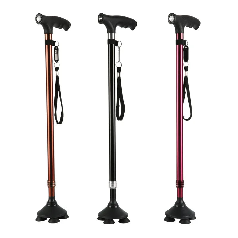 Old People Crutch Telescoping Aluminum Alloy Rod Walking Stick T-handle with Lamp