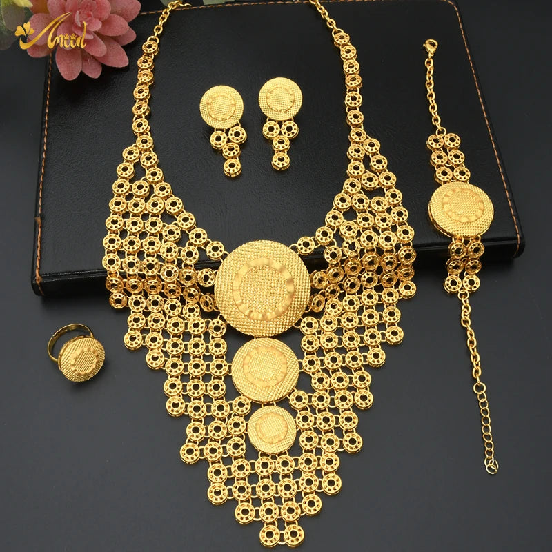 ANIID Ethiopian Eritrea Traditional Habesha Bridal Dubai Jewelry Set For Women 24K Gold Color Large Jewelry Nigerian Wedding