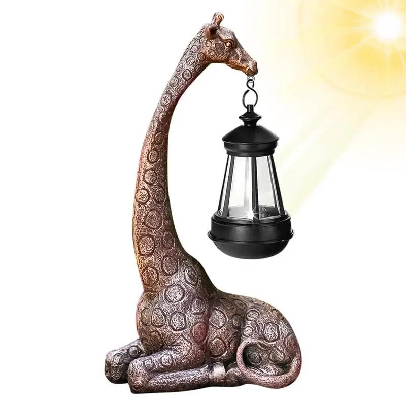 Giraffe Solar Light Garden  Figurine Lantern Giraffe Sculpture Animal Resin Statue Backyard Art Craft Ornament