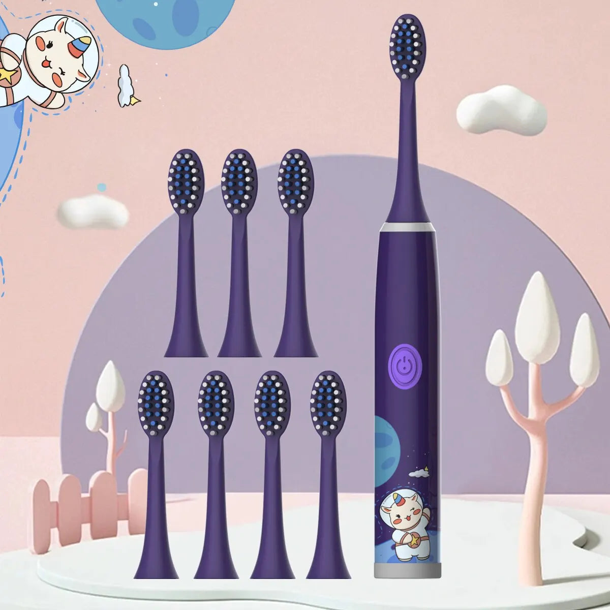 Children's Electric Toothbrush Color Cartoon Space Series Children's Soft Hair Cleaning Brush (Battery Not Included) - Hiron Store