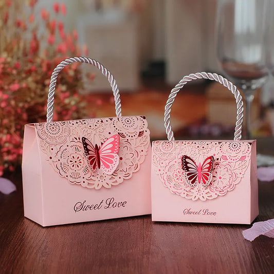 10Pcs Cutout Butterfly Wedding Candy Box Chocolate Party Gift Bag Baby Shower Gift Packaging Box With Handle - Hiron Store