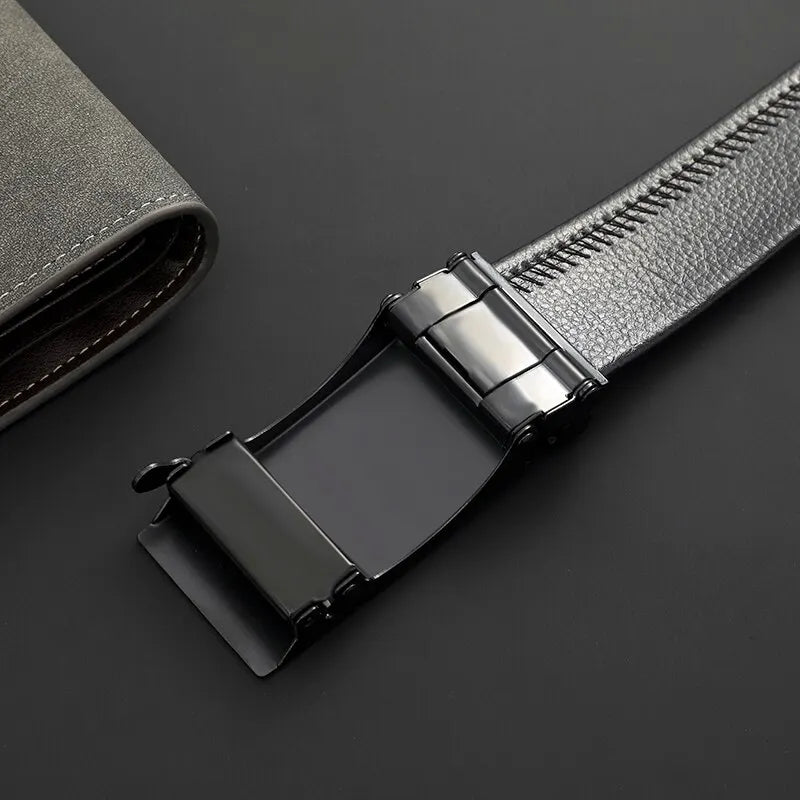 1pcs Business Belt Glossy Style High Quality Faux Leather With Lychee Pattern Trouser Belt - Hiron Store