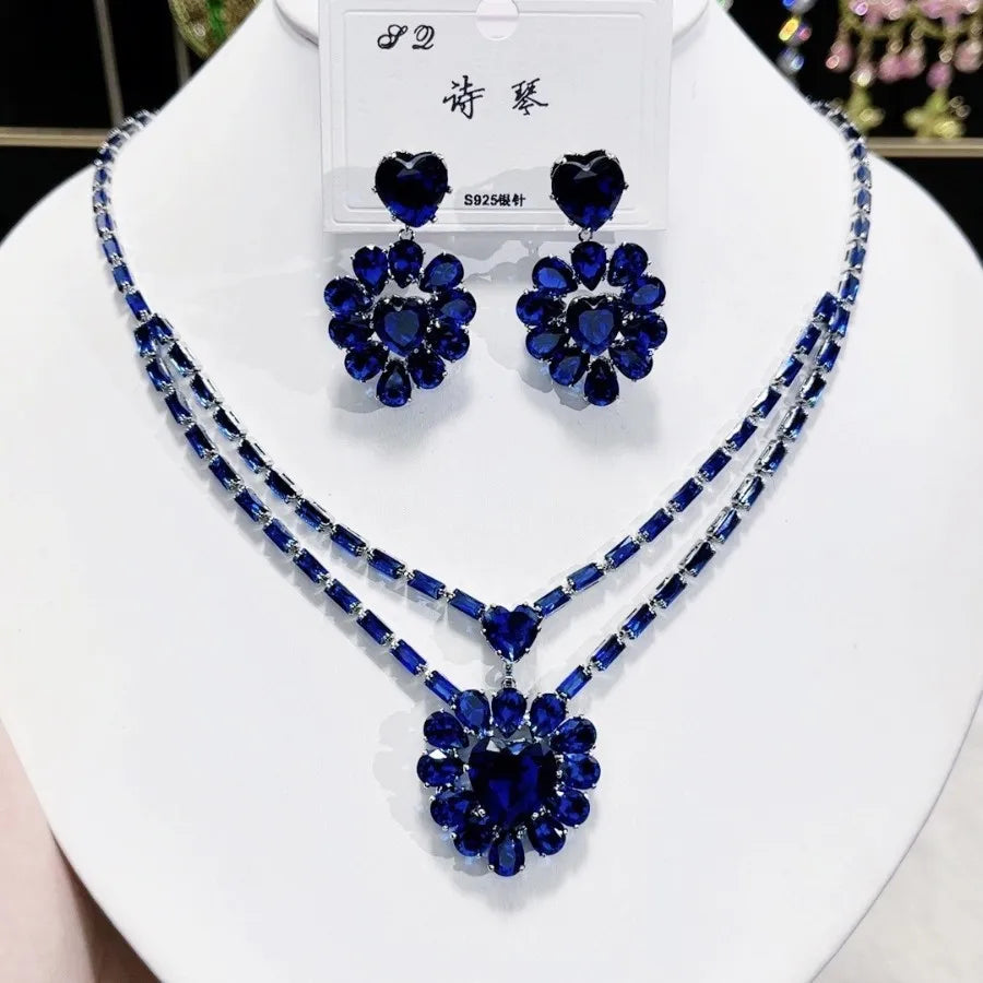 Women Colorful Fashion Zircon Necklace Earrings 2025