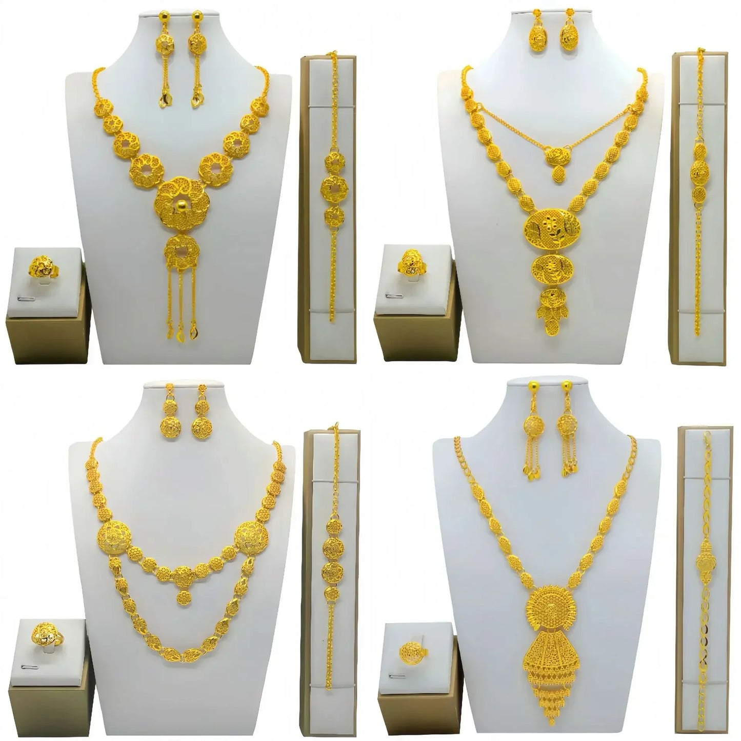 Fashion India Latest Design Jewelry Luxury African Jewelry Necklace Earrings Ring Bracelet Set Dubai Gold Color