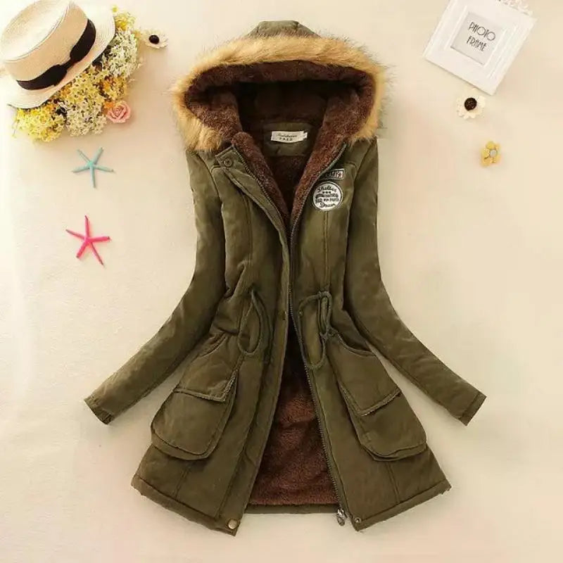 Winter Cotton Jacket Slim Warm Wadded Hooded Parkas Casual Mid Coats