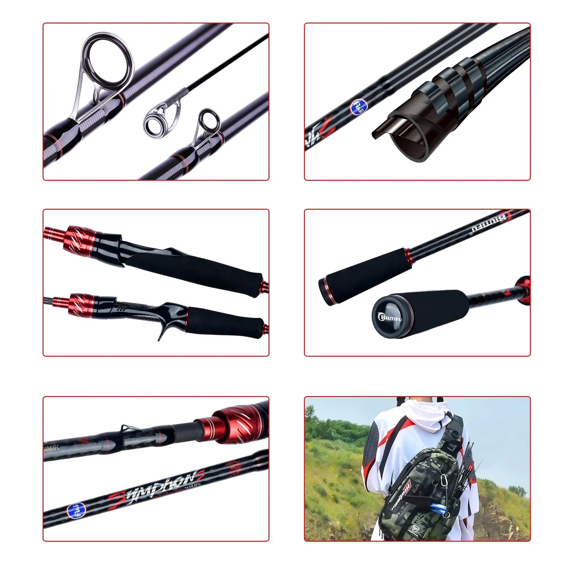 BIUTIFU Traveller Spinning Casting Fuji Lure Mini Rock Fishing Rod 1.8/2.1/2.4/2.7/3.0m Carbon Baitcasting PHISHGER Fast 5-42g - Hiron Store