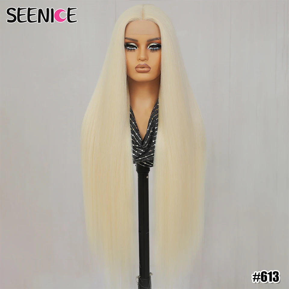 40Inch Straight Lace Front Wig Synthetic T-Part 13x4x1 Heat-resistant Fiber Ombre Ginger Copper Lace Frontal Wigs