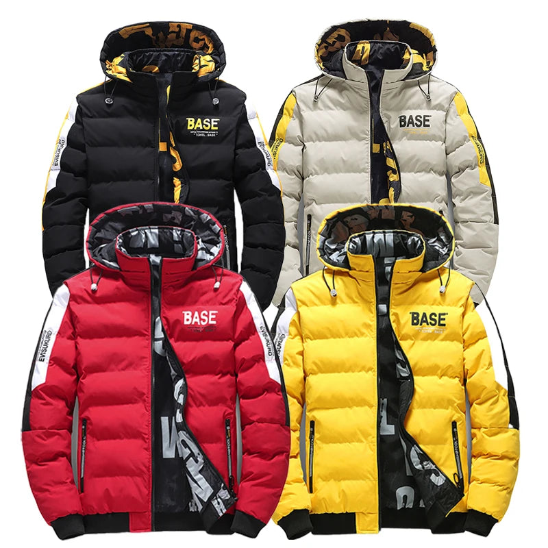 Streetwear Parkas  Jacket, Double-Sided Wear Men's Puffer Jacket, Outdoor Winter Thickened Down Coat, Letter Print Casual Parka Coats