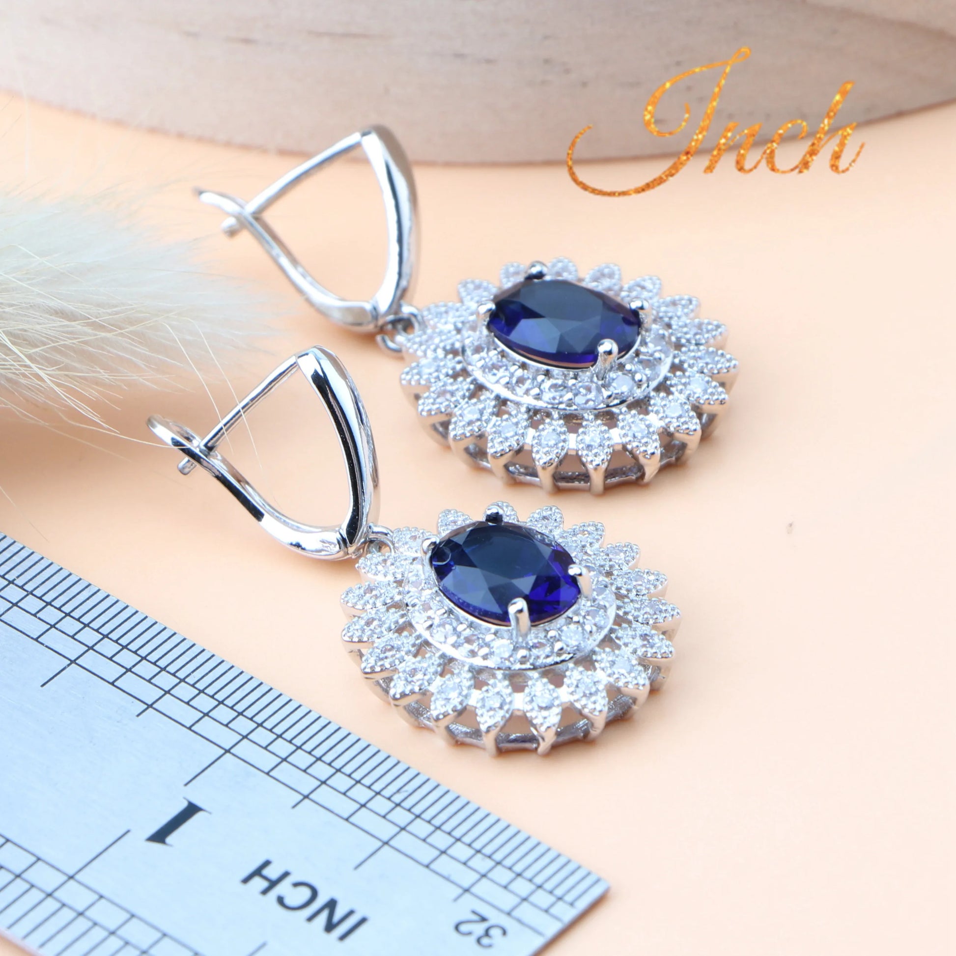 Natural Bridal Jewelry Sets Silver 925 Jewelry Ring Pendant Necklace Earrings Bracelets Wedding Blue Cubic Zircon Set For Women - Hiron Store