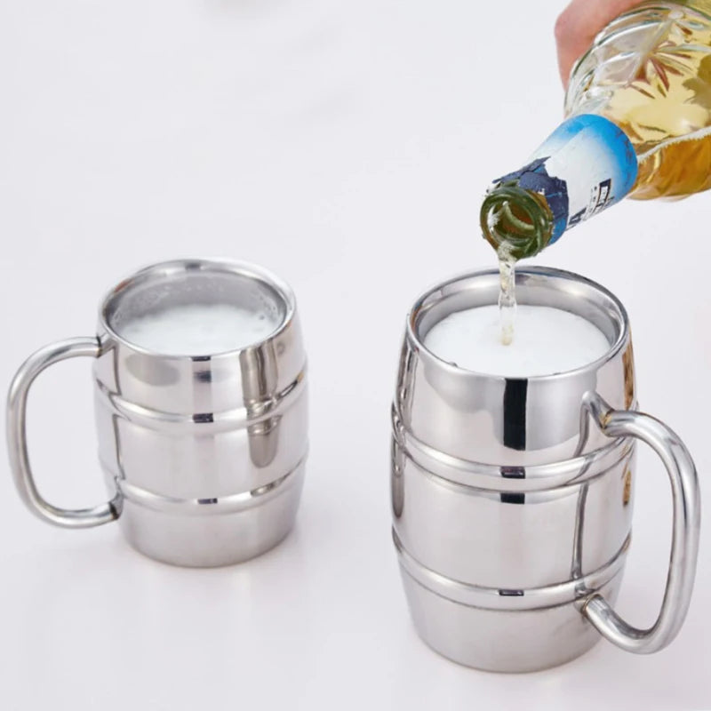 Double Stainless Steel Beer Cup Outdoor Camping Western Coffee Cup With Handle Insulated Portable Water Cup Mugs