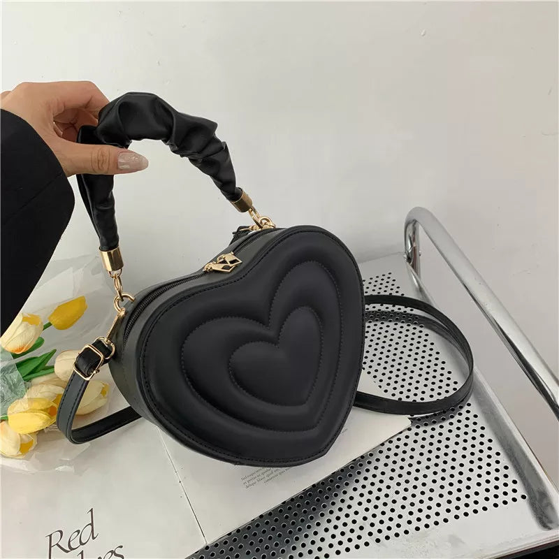 Fashion Love Heart Shape Shoulder Bag Small Handbags Designer Crossbody Bags For Women Solid Pu Leather Top Handle Bag - Hiron Store